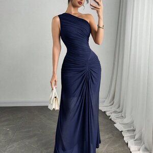 Navy Blue Elegant Women's Sleeveless Dress